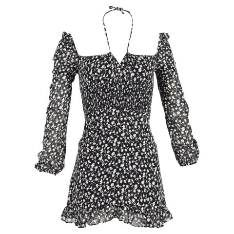 Reformation Floral Mini Dress in Black Polyester