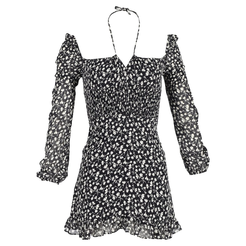 Reformation Floral Mini Dress in Black Polyester