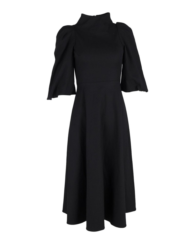 Mother of Pearl Sofia Puffed Sleeve Midi Dress in Black Cotton