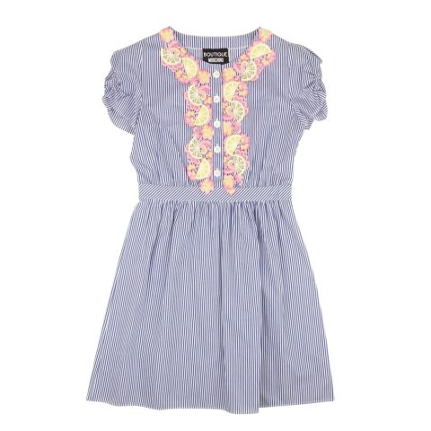 NWT BOUTIQUE MOSCHINO Blue & White Lemon Puff Sleeve Dress
