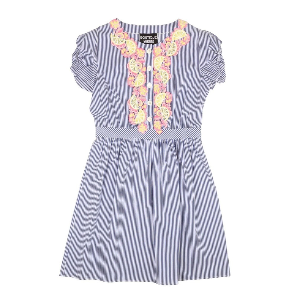 NWT BOUTIQUE MOSCHINO Blue & White Lemon Puff Sleeve Dress