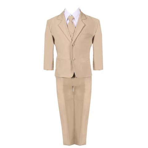 Big Boys Khaki 5 Piece Classic Vest Jacket Pants Special Occasion Suit 8-14