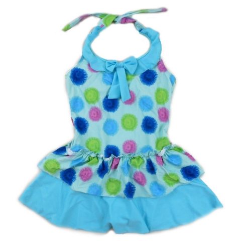 Little Girls Blue Multi Flower Ruffle One Piece Swimsuit 2T-7