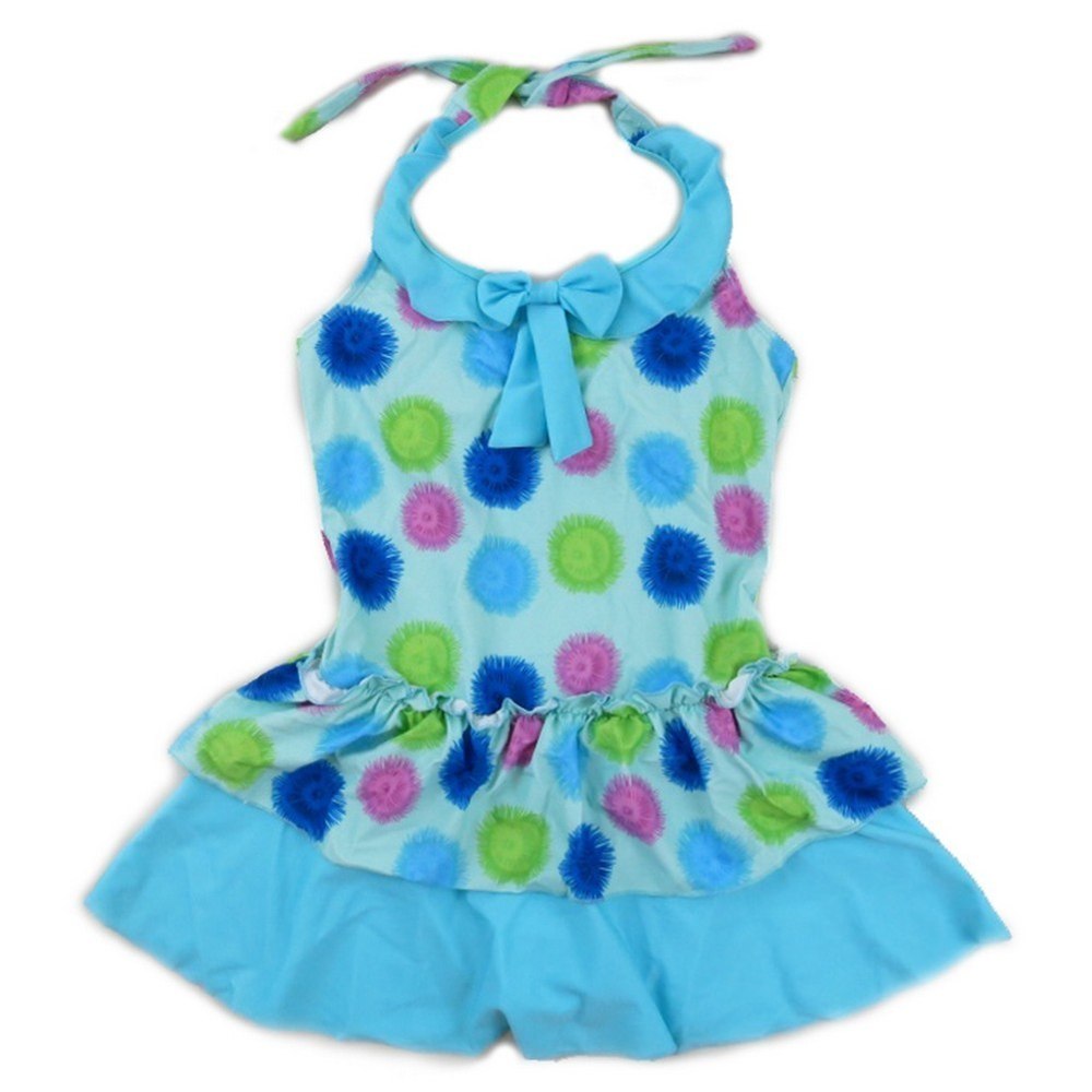 Little Girls Blue Multi Flower Ruffle One Piece Swimsuit 2T-7