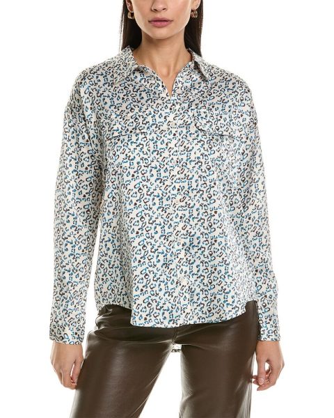 FATE Animal Print Satin Button-Down Shirt