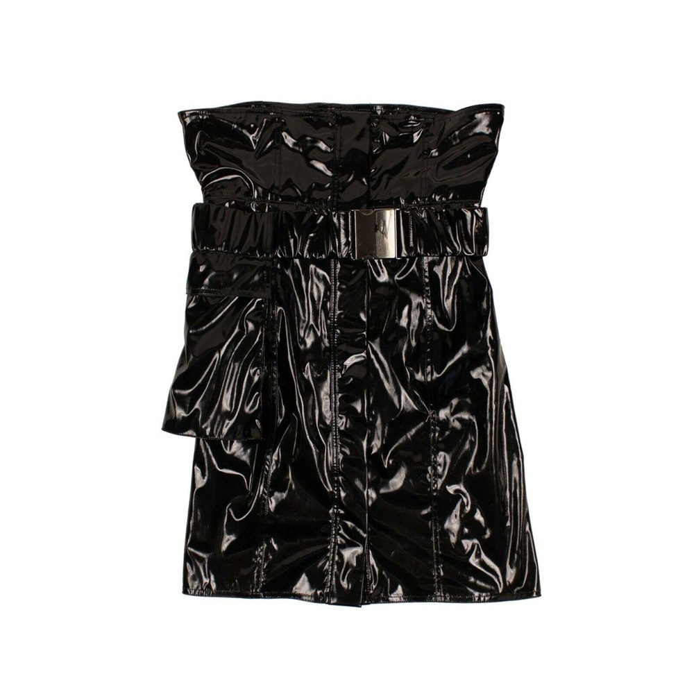 High-Waisted Vinyl Mini Skirt – Black