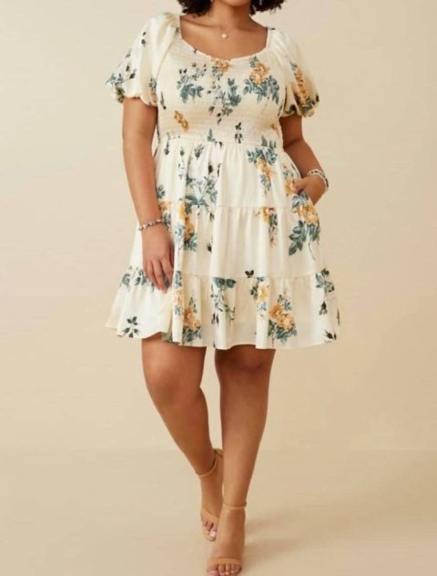 Pocket Full Of Posies Floral Dress In Cream
