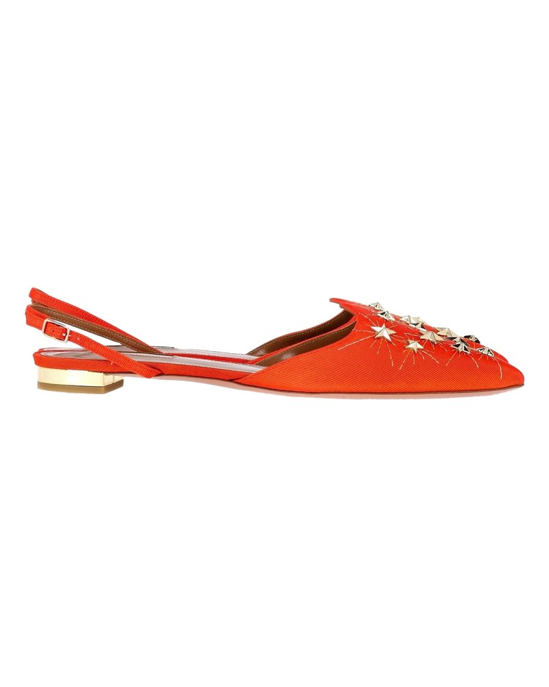 Aquazzura Studded Accents Slingback Flats in Orange Satin