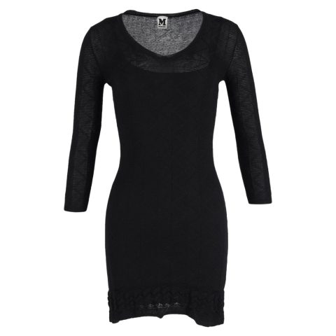 Missoni Long Sleeve Knitted Mini Dress in Black Wool