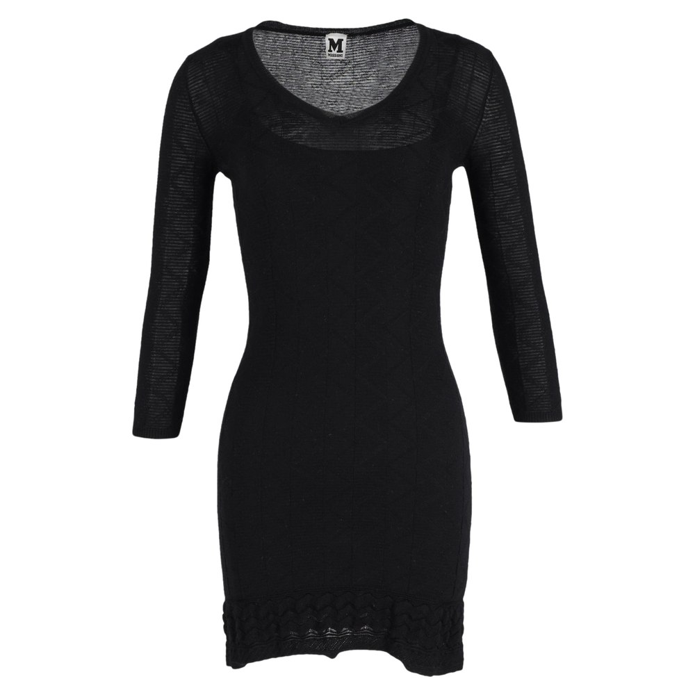 Missoni Long Sleeve Knitted Mini Dress in Black Wool