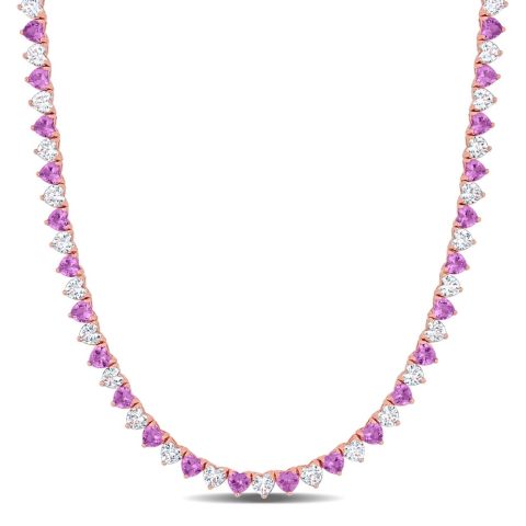 Mimi & Max 31 1/5ct TGW Created Pink and White Heart-Cut Sapphire Necklace in Rose Silver – 18 in.