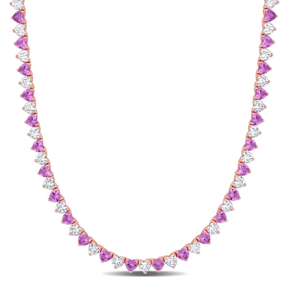 Mimi & Max 31 1/5ct TGW Created Pink and White Heart-Cut Sapphire Necklace in Rose Silver – 18 in.