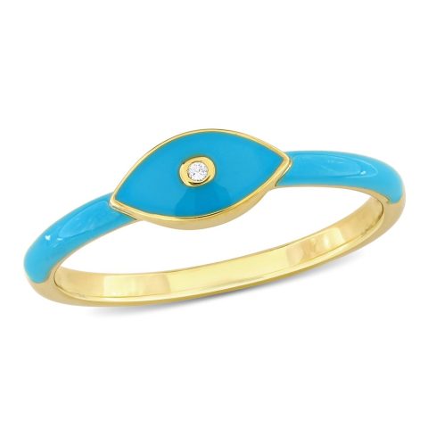 Mimi & Max Created White Sapphire Enamel Ring in Yellow Plated Sterling Silver