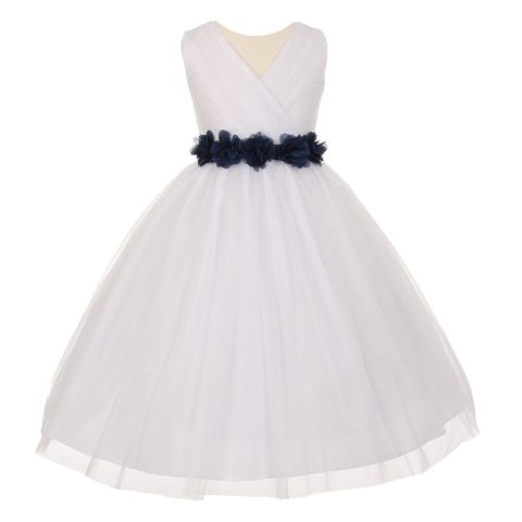 Big Girls White Black Chiffon Flowers Tulle Junior Bridesmaid Dress 8-14