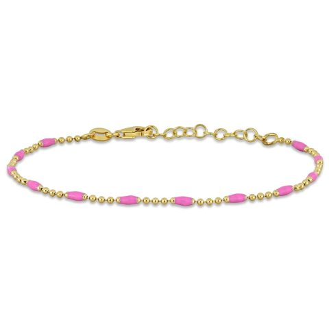 Mimi & Max Pink Enamel 1.5mm Ball Link Bracelet in Sterling Silver – 6.5+1 in.