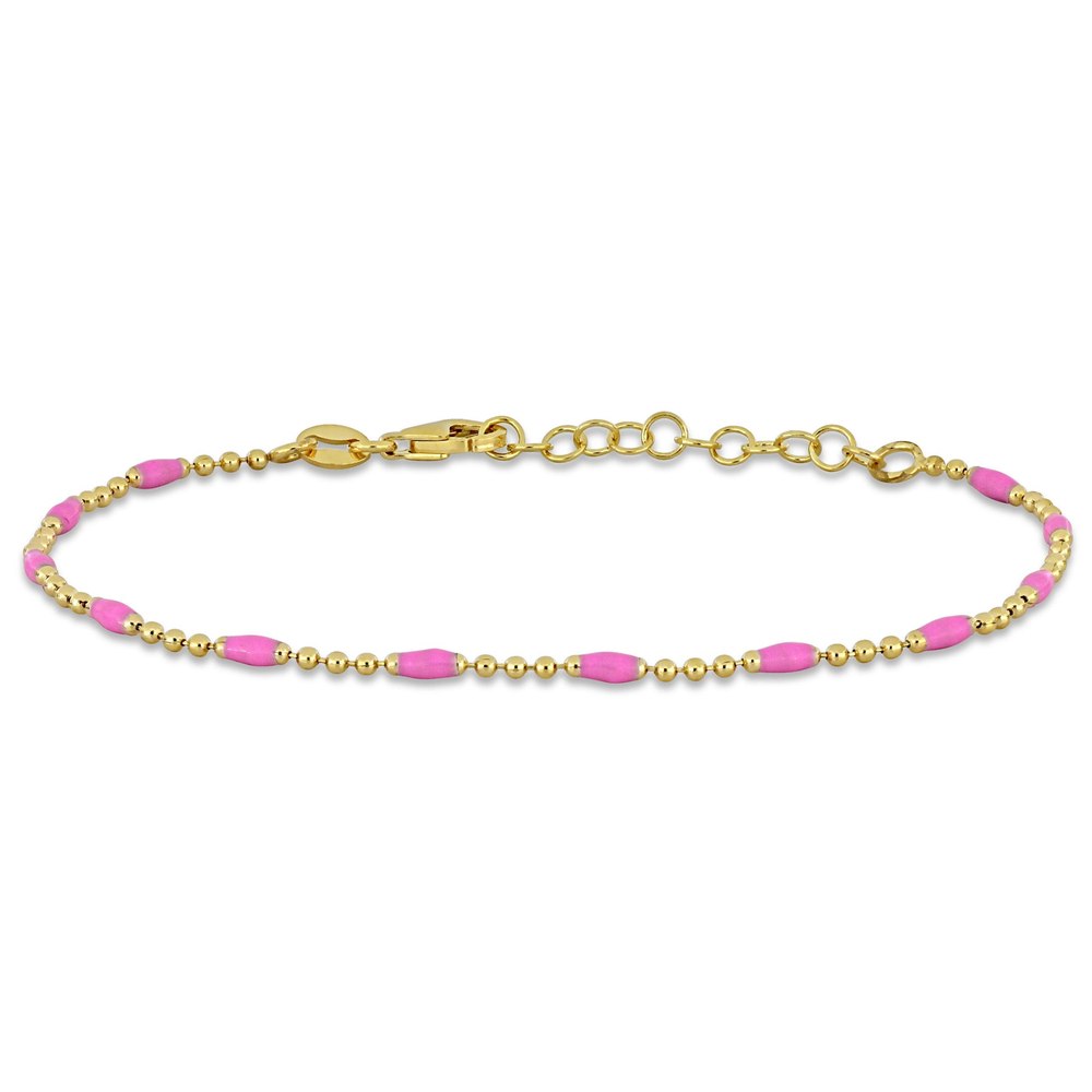 Mimi & Max Pink Enamel 1.5mm Ball Link Bracelet in Sterling Silver – 6.5+1 in.