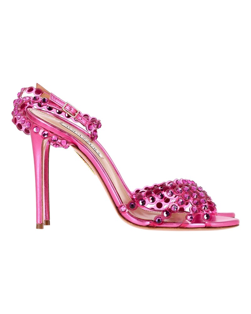 Aquazzura Tequila Plexi Sandals 105 in Pink Leather