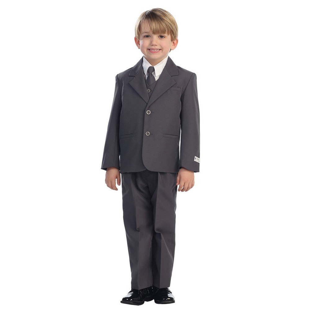 Big Boys Charcoal Single Breasted Jacket Vest Shirt Tie Pants 5 Pc Suit 8-20