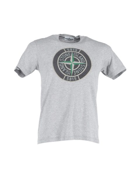Stone Island Logo Print T-Shirt in Grey Cotton
