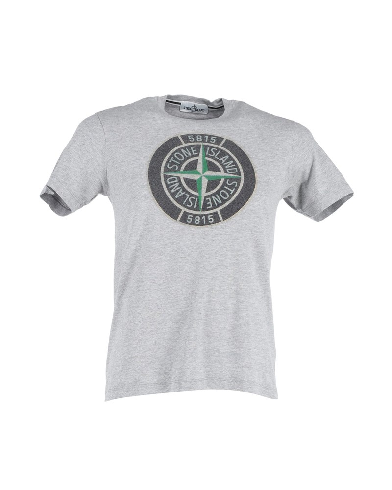 Stone Island Logo Print T-Shirt in Grey Cotton