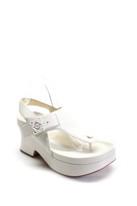 Loewe Womens Leather Thong Platform Slingbacks Sandal Heels White