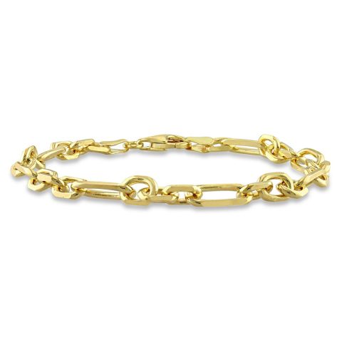 Mimi & Max 6mm Diamond Cut Figaro Chain Bracelet in Yellow Plated Sterling Silver – 9 in