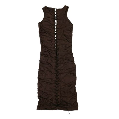 Unravel Project Gathered Lace Up Dress – Brown