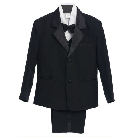 Little Boys Black 5 Piece Vest Jacket Pants Special Occasion Tuxedo Suit 2-7