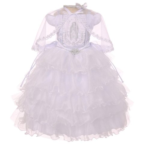 Little Girls White Ruffles Virgin Mary Embroidery Baptism Dress 2-6
