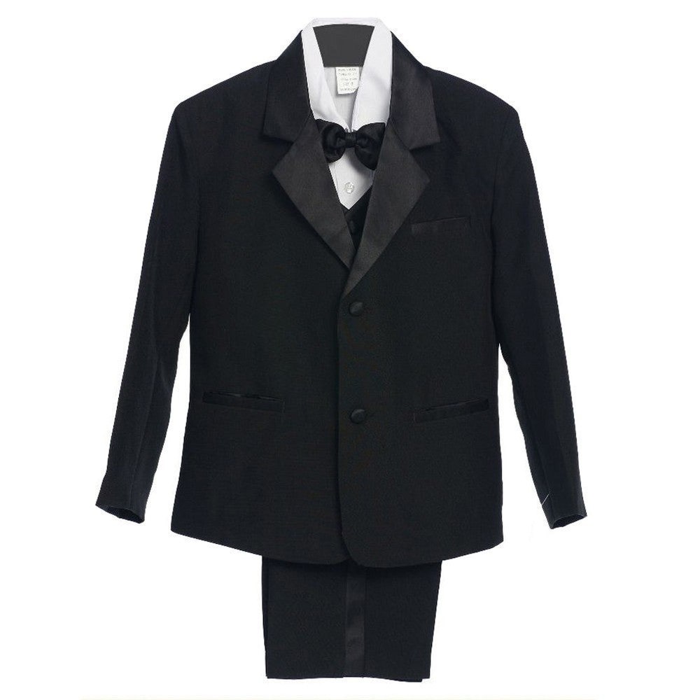 Big Boys Black 5 Piece Vest Jacket Pants Special Occasion Tuxedo Suit 8-20