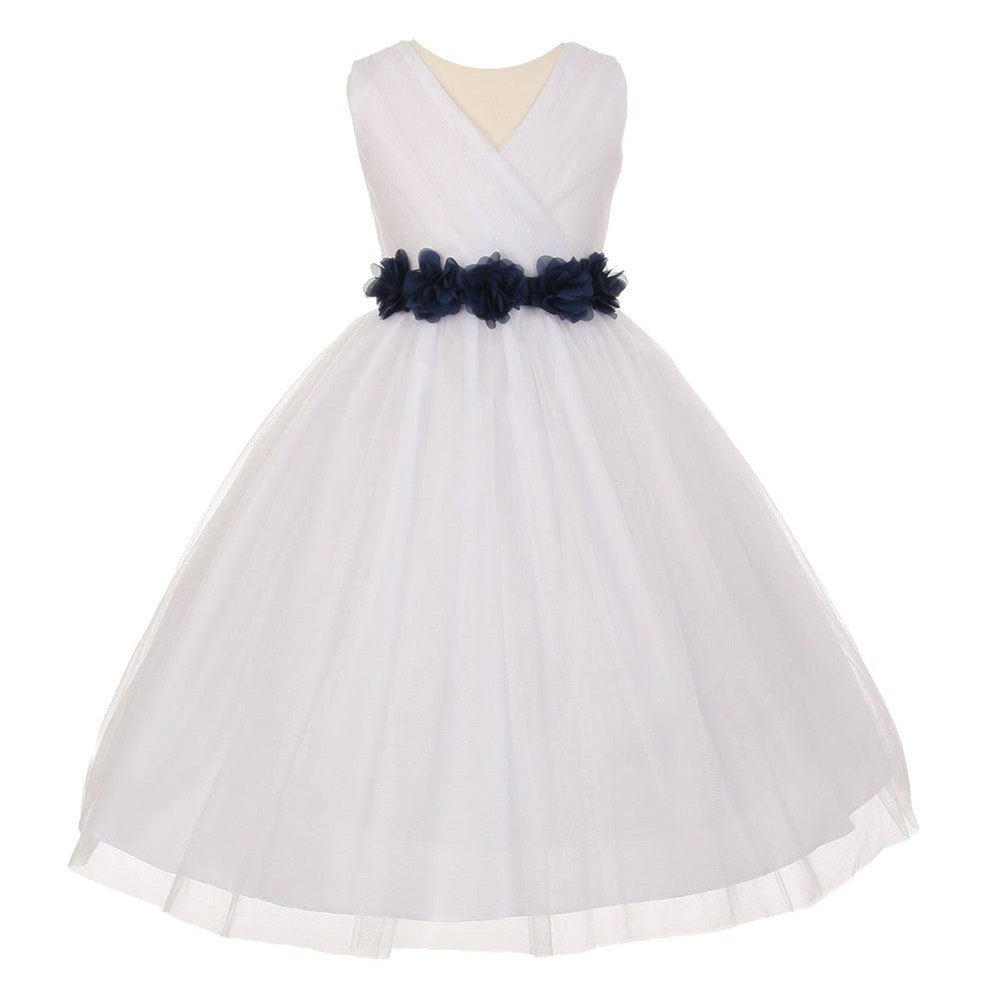 Little Girls White Black Chiffon Floral Sash Tulle Flower Girl Dress 2-6
