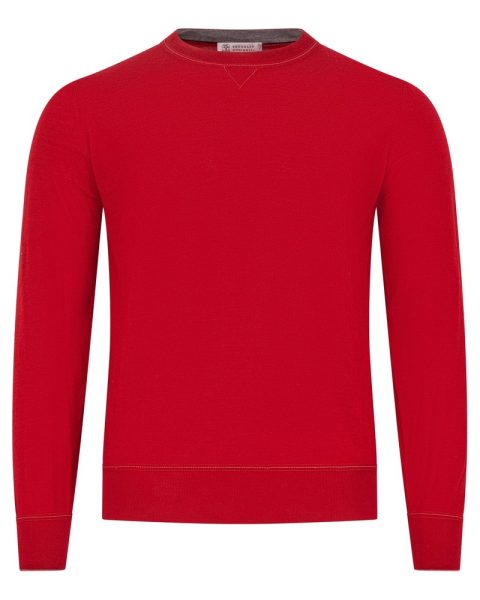 Brunello Cucinelli Mens Lightweight Cashmere Red Crew Neck Sweater
