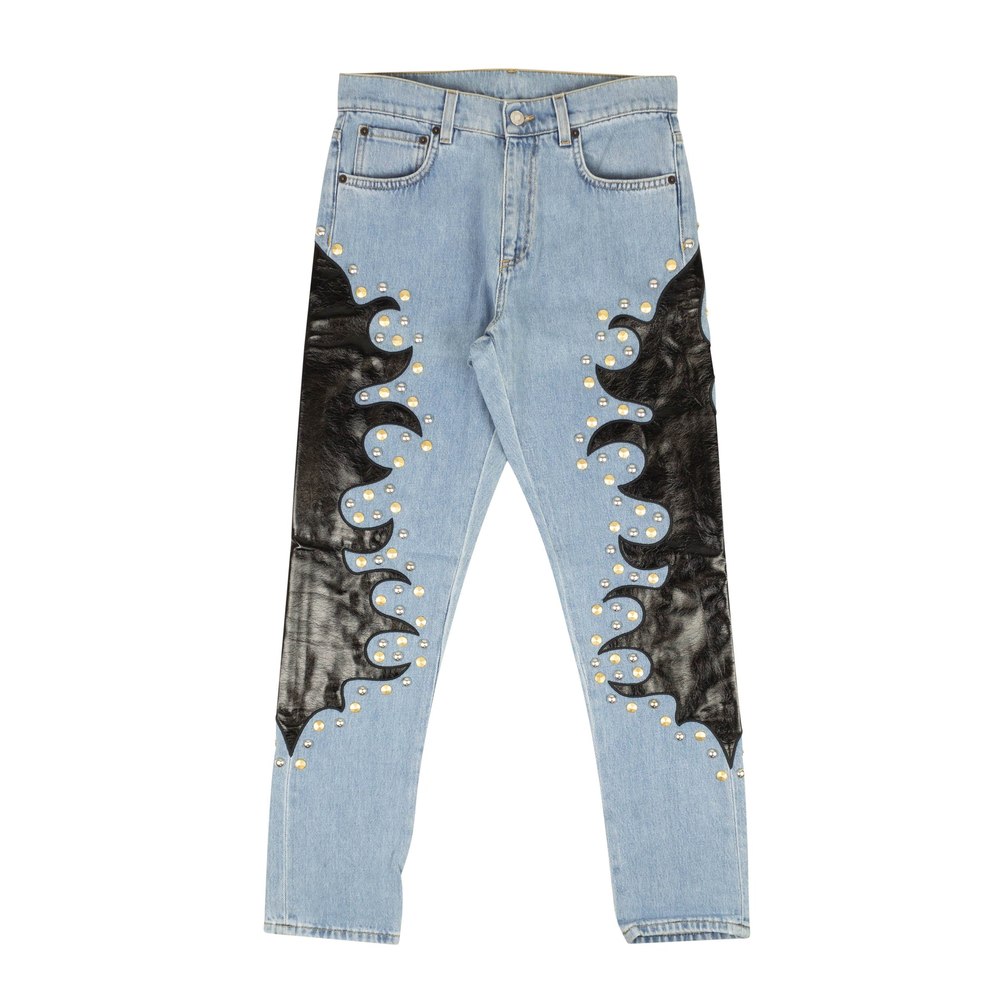 Moschino Couture Jeans With Leather Flame Detail – Blue