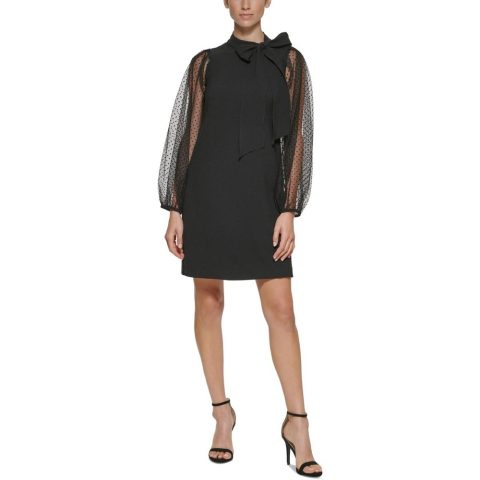 Mesh Dot Knee-Length Shift Dress