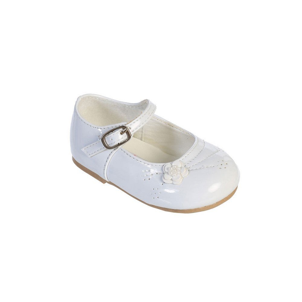 Little Girls White Flower Applique Patent Leather Mary Jane Shoes 5-8 Toddler