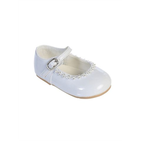 Little Girls White Glitter Rhinestone Accents Mary Jane Dress Shoes 5-8 Toddler