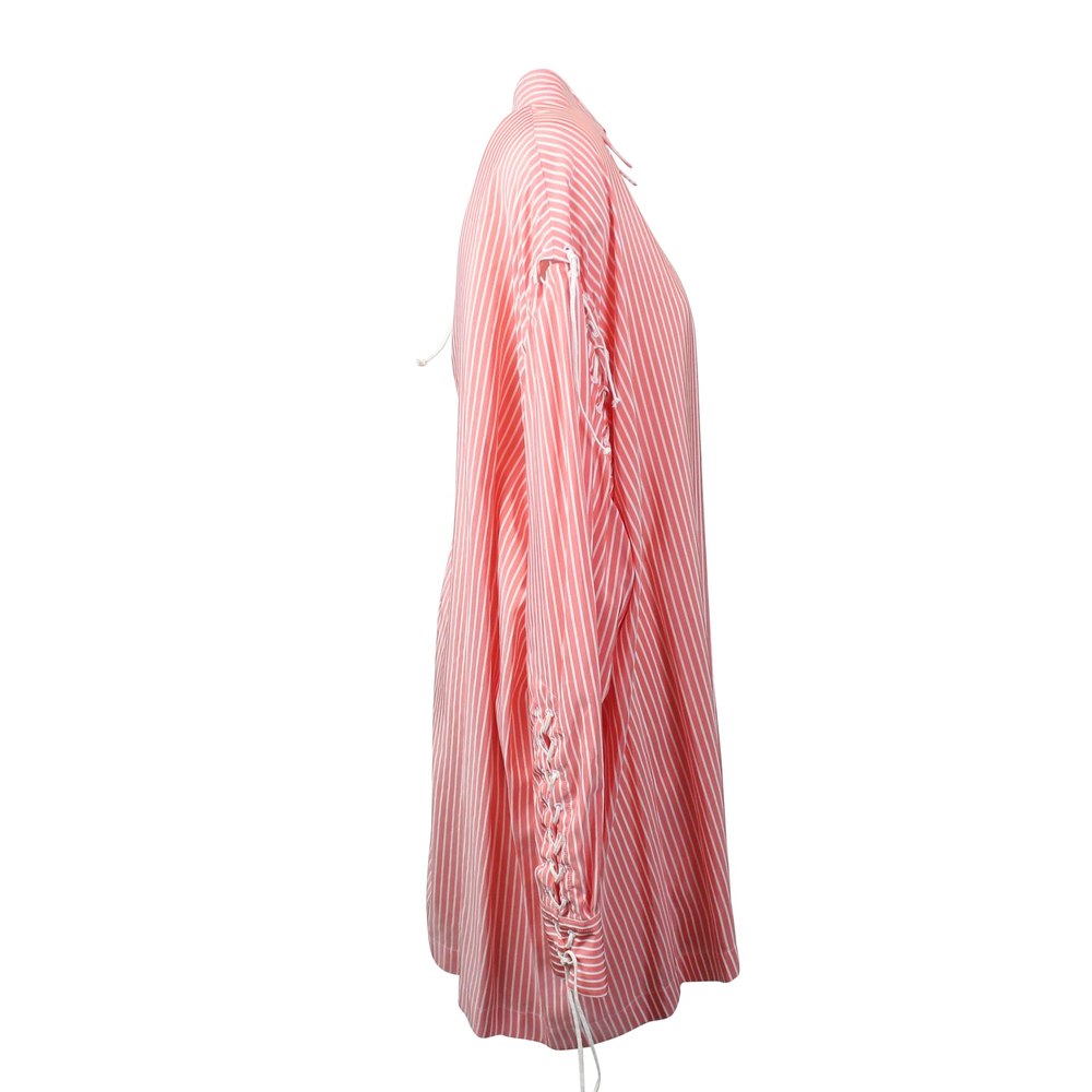 Unravel Project Lace Up Long Sleeve Shirt Dress – Pink