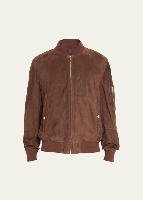 Brunello Cucinelli Men’s Suede Zip Up Bomber Jacket
