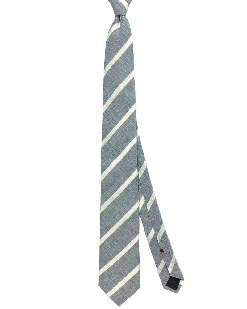 Brunello Cucinelli Linen Tie Light Blue White Stripes Men’s Tie