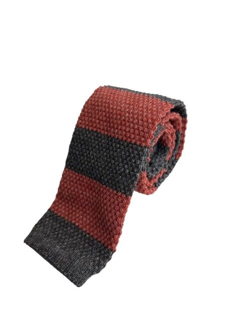 Brunello Cucinelli Red Grey Striped Men’s Knitted Square End Tie