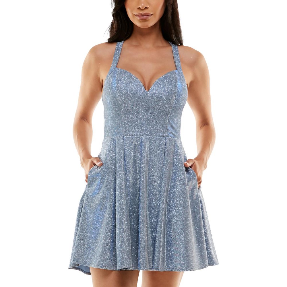 Bee Darlin Juniors Glitter Mini Fit & Flare Dress