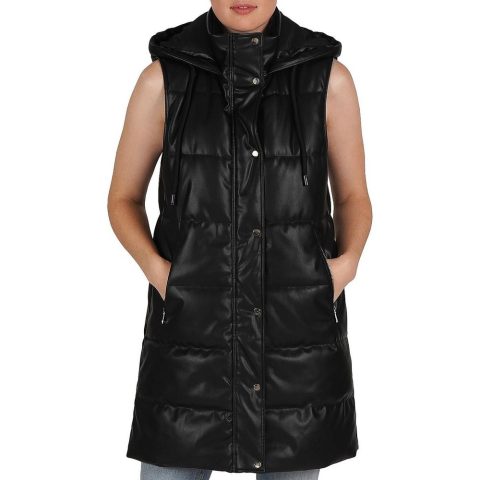 Faux Leather Quilted Outerwear Vest