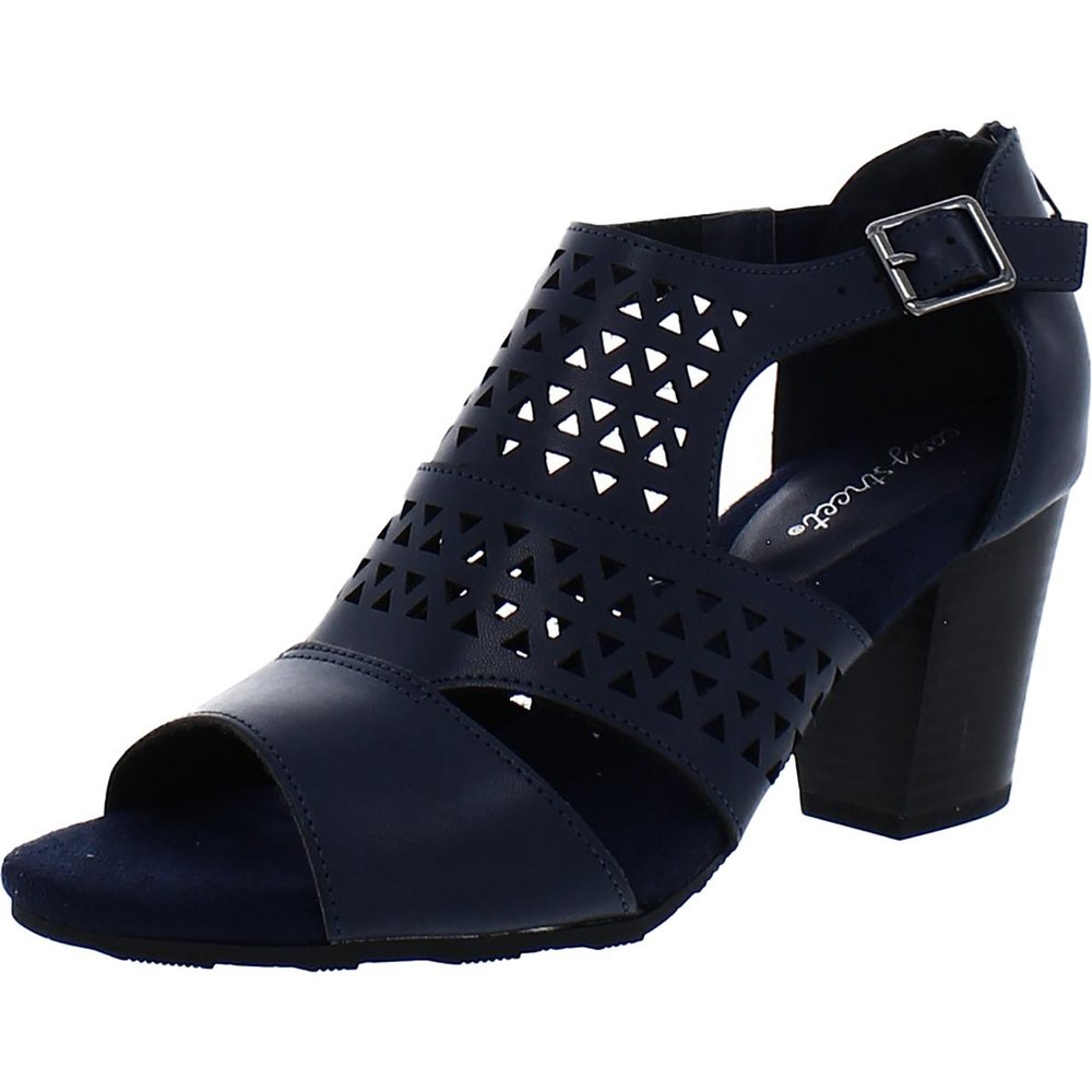 Adara Faux Leather Laser Cut Block Heels