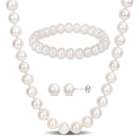 Mimi & Max 7.5-8mm Cultured Freshwater Pearl Set of Necklace Earrings and Bracelet
