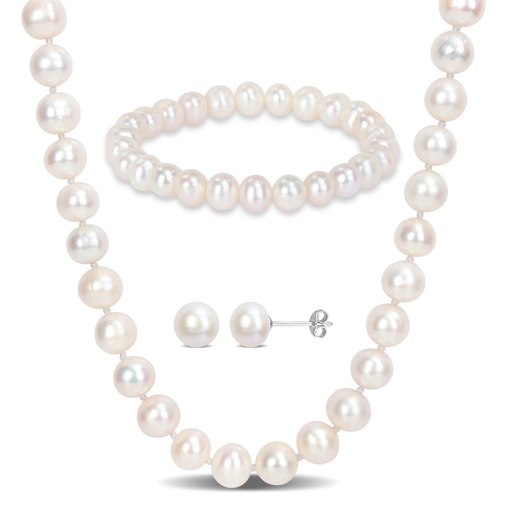 Mimi & Max 7.5-8mm Cultured Freshwater Pearl Set of Necklace Earrings and Bracelet