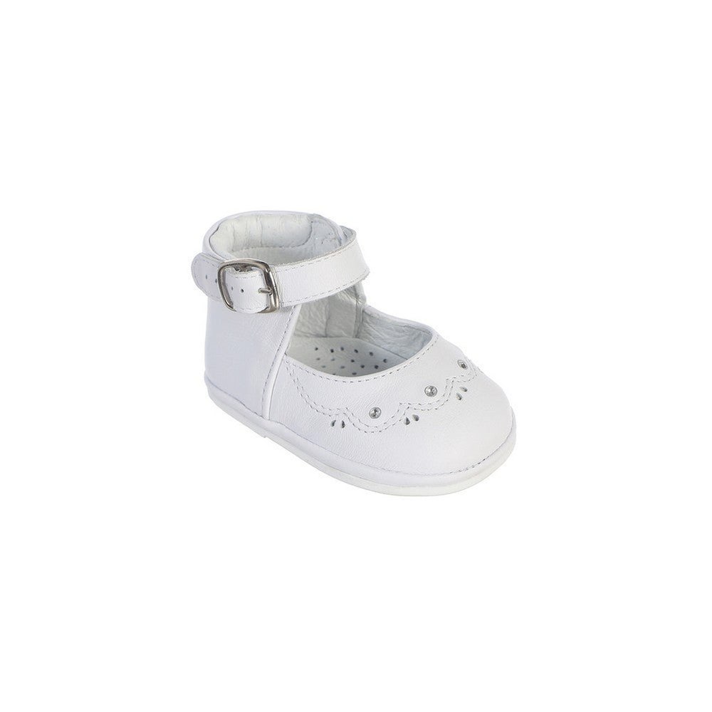 Little Girls White Stitch Detail Ankle Strap Baptism Dress Shoes 5-6 Toddler