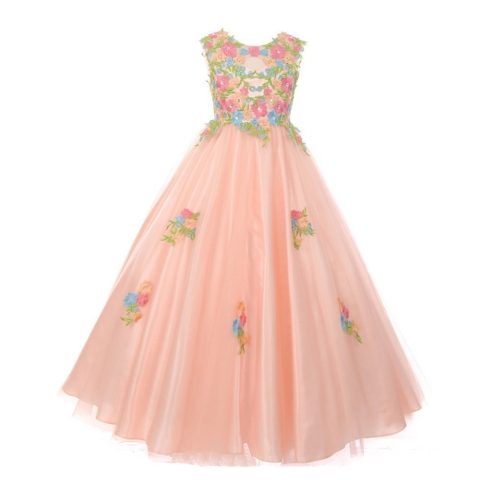 Little Girls Blush Pink Floral Embroidered Lace Tulle Flower Girl Dress 4-6