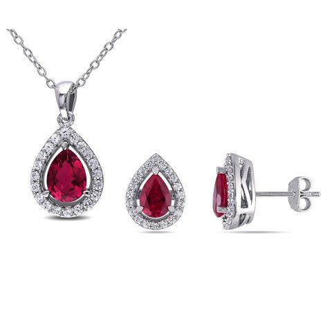 Mimi & Max 4 7/8ct TGW Created Ruby and Created White Sapphire Necklace and Earrings Set Sterling Silver