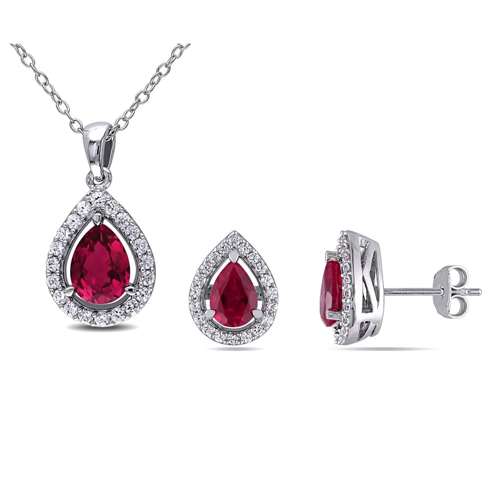 Mimi & Max 4 7/8ct TGW Created Ruby and Created White Sapphire Necklace and Earrings Set Sterling Silver