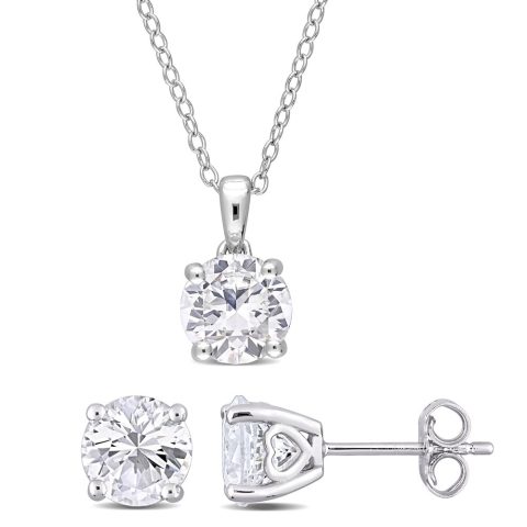 Mimi & Max 4 7/8ct TGW Created White Sapphire Solitaire Stud Earring and Necklace Set Sterling Silver